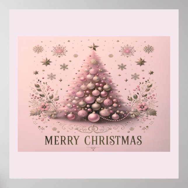 Rosa julgran God Jul  Poster (Framsidan)
