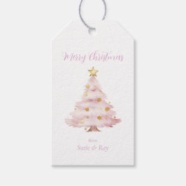 Rosa Julgran Guld Stars Presentetikett