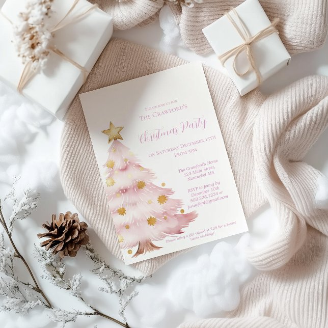 Rosa Julgran Inbjudningar (Pink Christmas Trees Party Invitation )