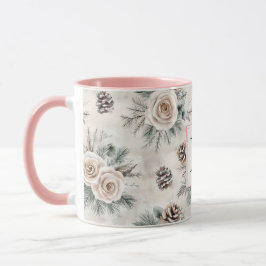 Rosa julgran kotteblomster monogram mugg