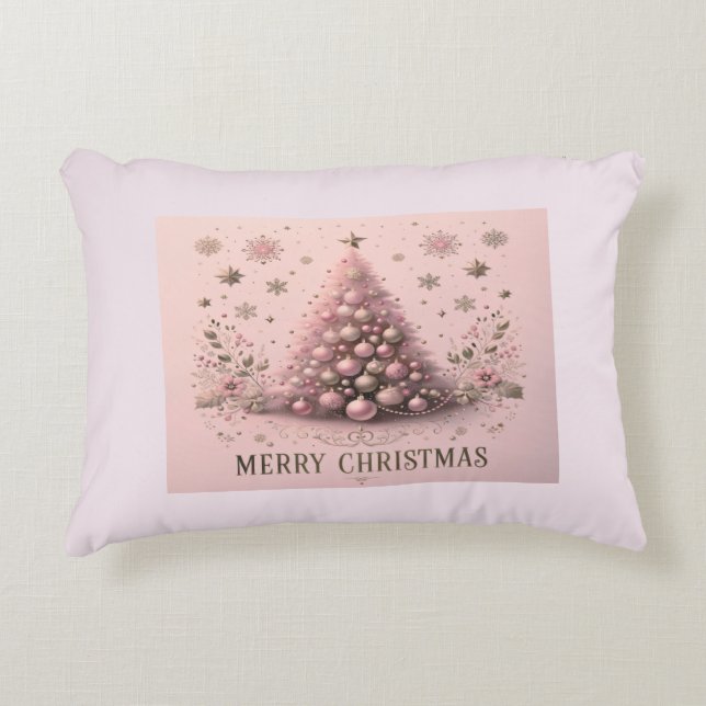 Rosa julgran Merry Christmas accentkudde Prydnadskudde (Framsidan)