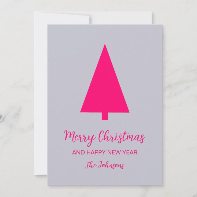 Rosa Julgran på Lavender Grått Background Julkort (Framsida)