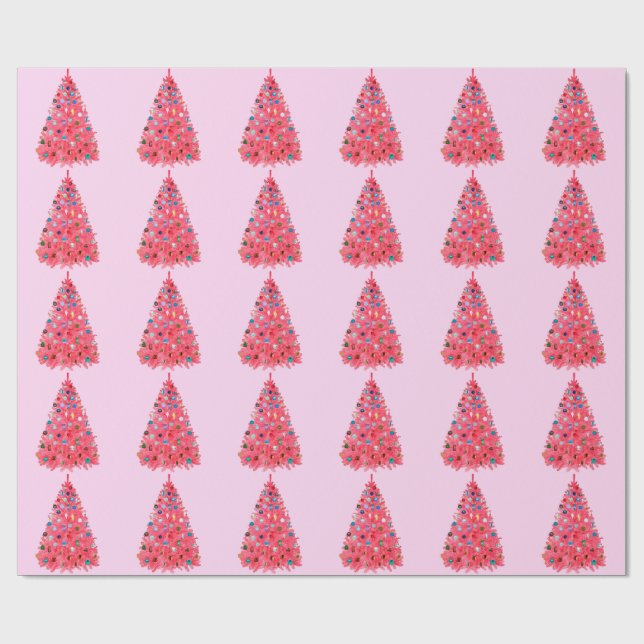 Rosa Julgran Rosa Wrapping Papper Presentpapper (Platt)