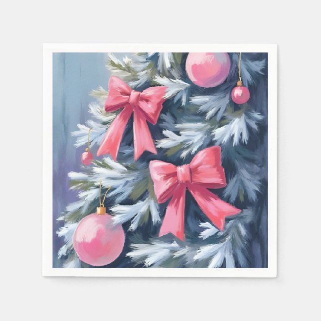 Rosa julgran | Slingor Ornament Vattenfärg Pappersservett (Framsidan)