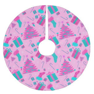Rosa Julgran som lagrar candy cane presenter Julgransmatta Borstad Polyester