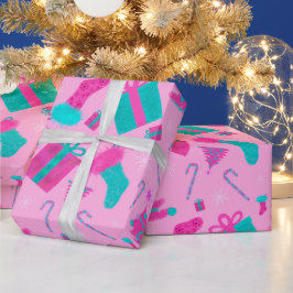 Rosa Julgran som lagrar candy cane presenter Presentpapper