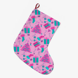 Rosa Julgran som lagrar candy cane presenter Stor Julstrumpa