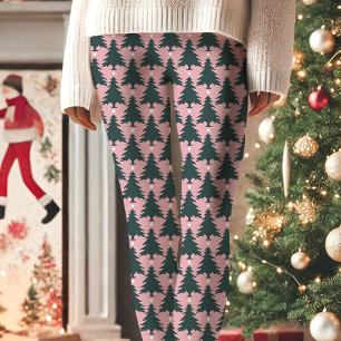 Rosa Julgran Star Mönster Helgdag Leggings