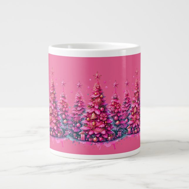 Rosa julgran trendig preppy estetik jumbo mugg (Framsidan)