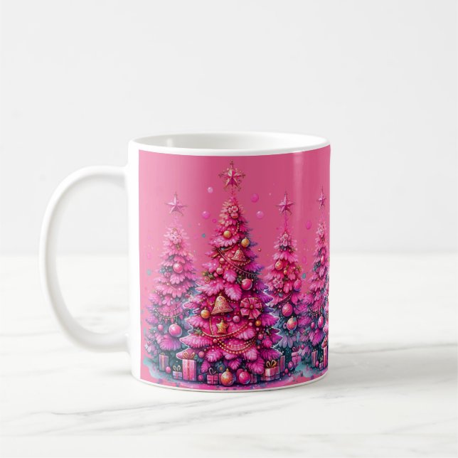 Rosa julgran trendig preppy estetik kaffemugg (Vänster)