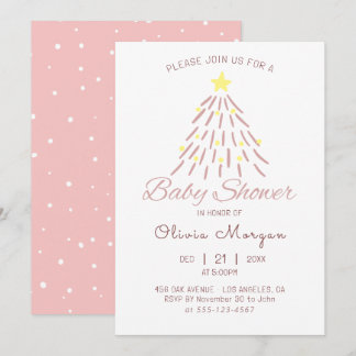 Rosa Julgran Winter Girl Baby Shower Inbjudningar