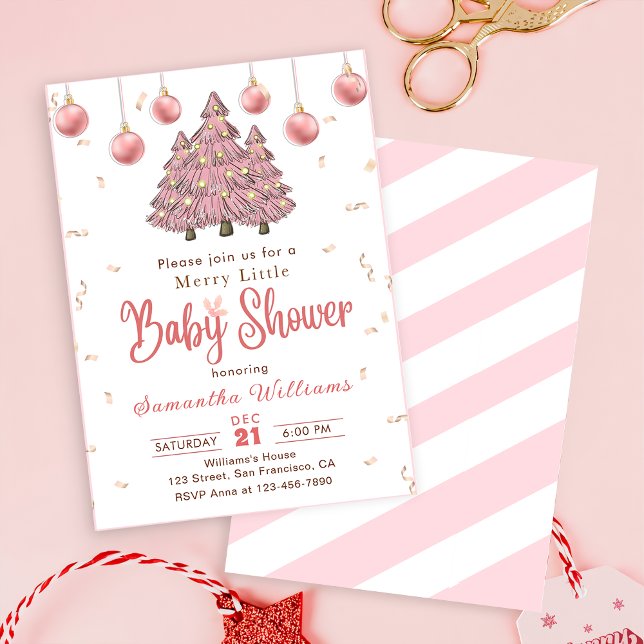 Rosa Julgranar Merry Little Baby Shower Inbjudningar (Skapare uppladdad)