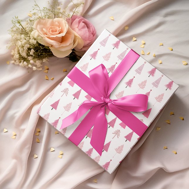 Rosa Julgranar Modern Mönster Wrapping Papper Presentpapper (Skapare uppladdad)