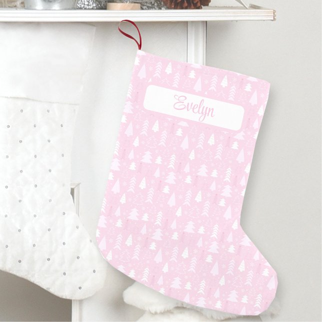 Rosa Julgranar Mönster Namn Liten Julstrumpa (Pink Christmas Trees Pattern Name Small Christmas Stocking)