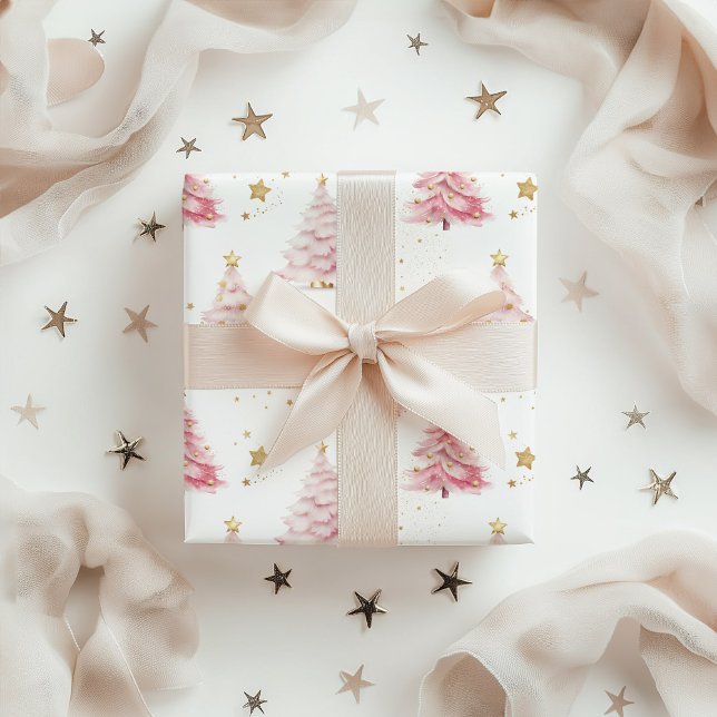 Rosa julgranar presentpapper (Pink Christmas Tree Gift Wrap Paper)