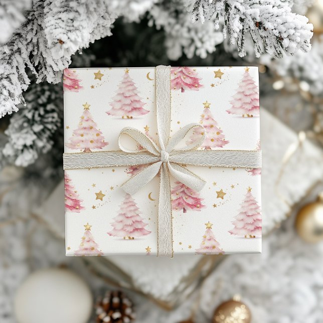 Rosa Julgranar Presentpapper (Pink Christmas Trees Gift Wrap Paper )