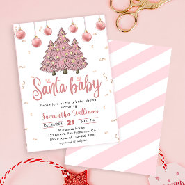 Rosa Julgranar Santa Baby Shower Inbjudningar