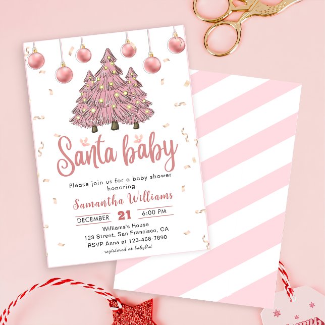 Rosa Julgranar Santa Baby Shower Inbjudningar (Skapare uppladdad)