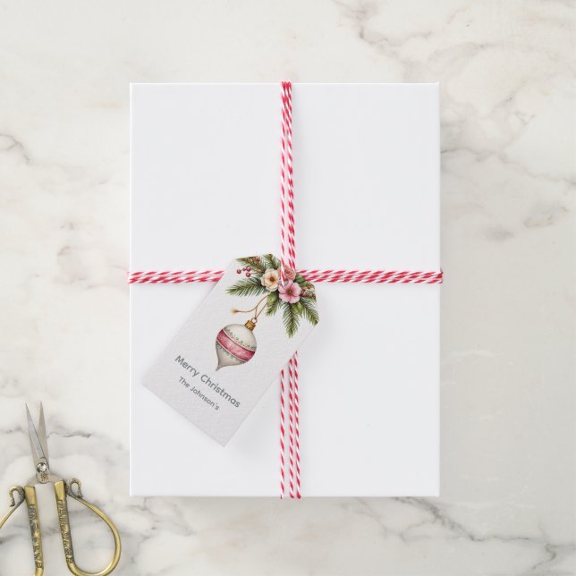 Rosa julgransprydnad Högtid Presentetikett (Med Snöre)