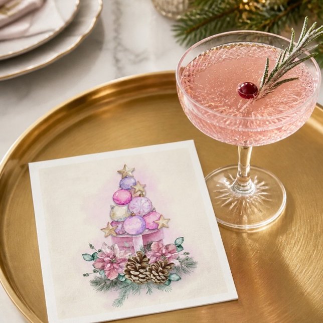 Rosa julgransprydnad och presentlåda pappersservett (Skapare uppladdad)