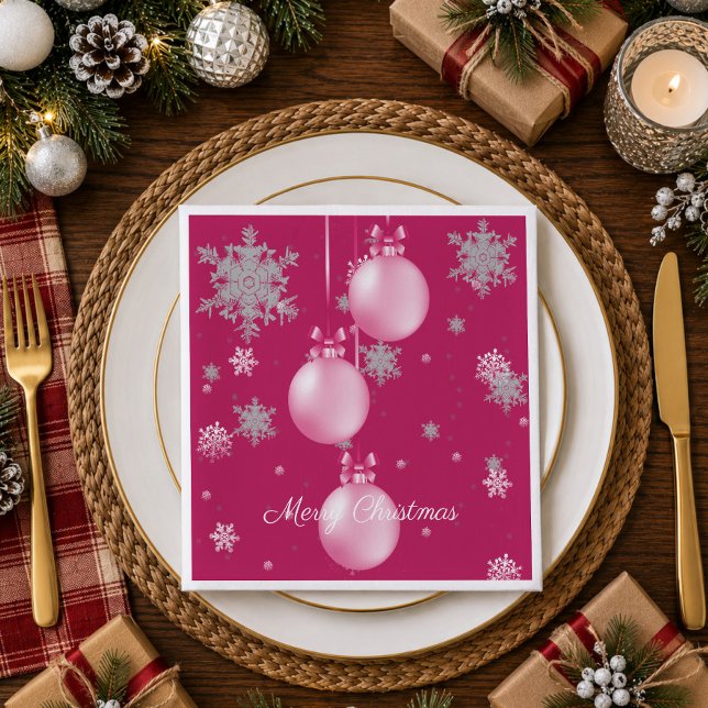 Rosa julgransprydnader pappersservetter (Pink Christmas Ornaments Paper Napkins)