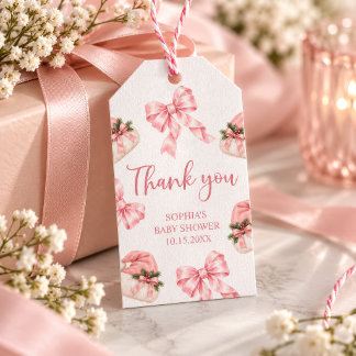 Rosa julgranstopplue Baby Shower Tacksamhetsetiket Presentetikett