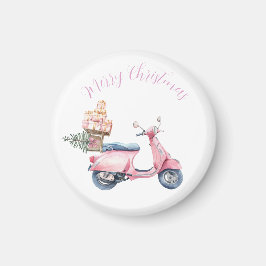Rosa julhandlare på scooter magnet