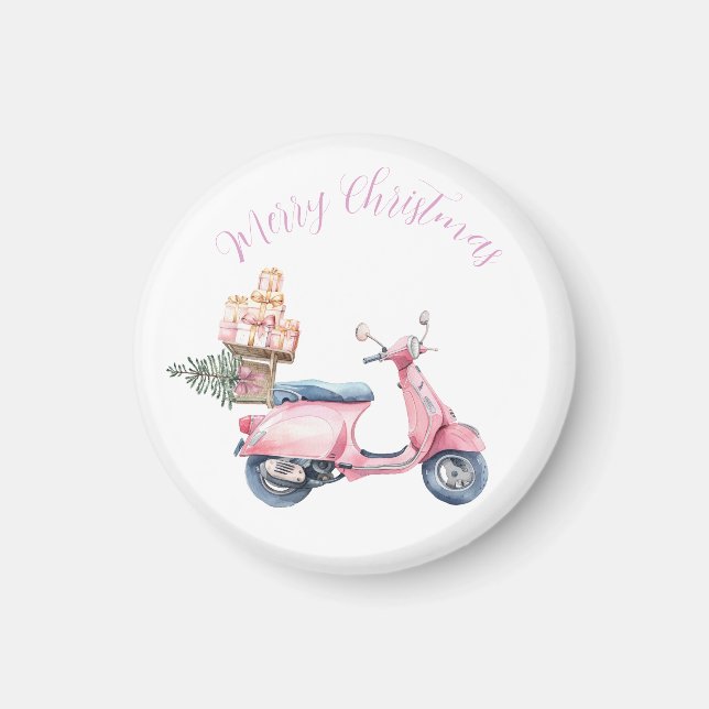 Rosa julhandlare på scooter magnet (Framsidan)