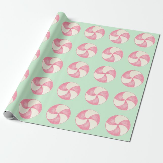 Rosa Juli Candy Peppermint Wrapping Papper Presentpapper (Utrullad)