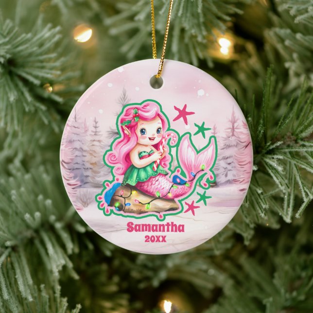 Rosa Juli Sjöjungfru Kids Photo Ornament (Träd)