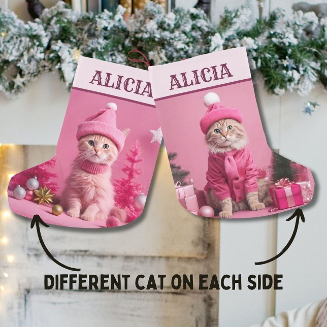 Rosa Julklapp Cute Cat hanger Liten Julstrumpa (Skapare uppladdad)