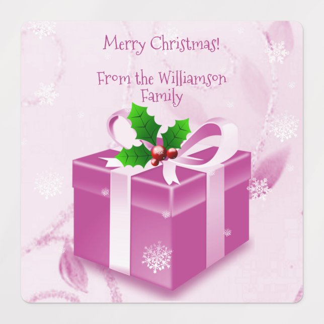 Rosa julklapp - etikett (Design 3)