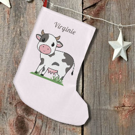 Rosa julklapp med en Cute Cow Liten Julstrumpa