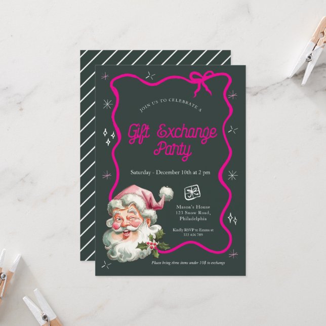 Rosa julklapp party inbjudningar (Fram/Back In Situ)