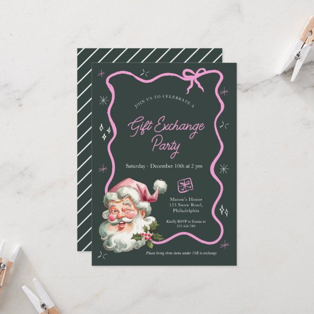 Rosa julklapp party inbjudningar (Fram/Back In Situ)