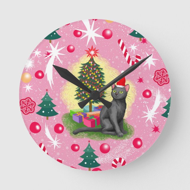 Rosa julklapp rund klocka (Framsida)
