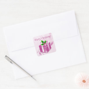 Rosa julklapp Sticker Fyrkantigt Klistermärke