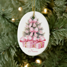 Rosa julklappar julgransprydnad keramik