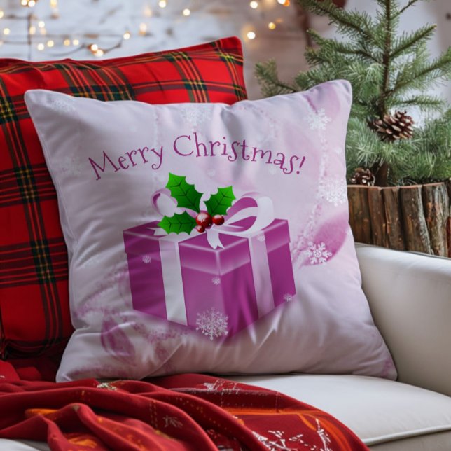 Rosa julklapps kastkudde kudde (Pink Christmas Gift Throw Pillow)