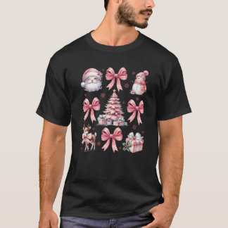 Rosa Julkokvett Bow Santa Mönster Womens F T Shirt