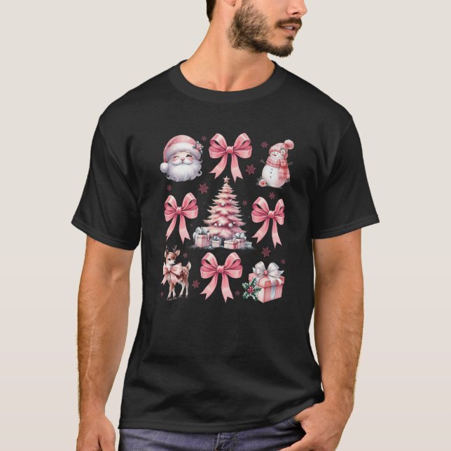 Rosa Julkokvett Bow Santa Mönster Womens F T Shirt (Framsida)