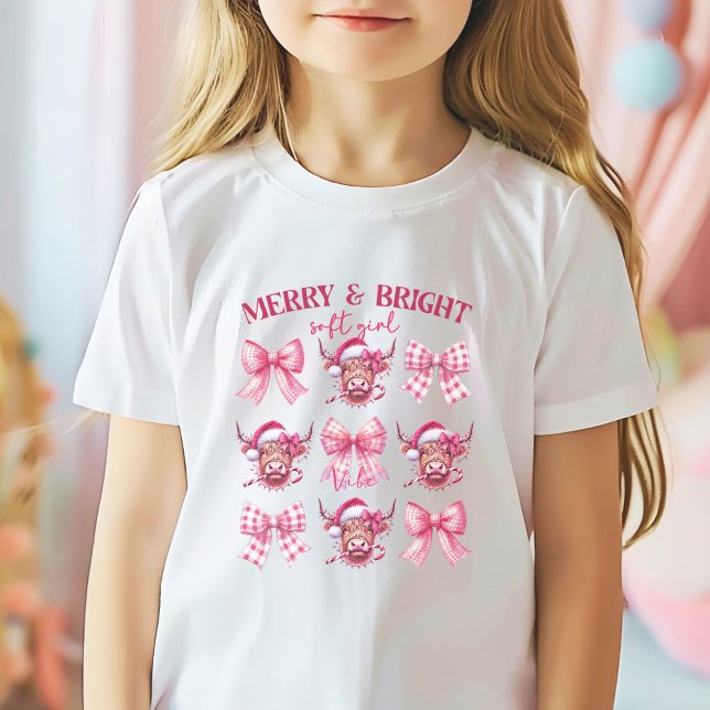 Rosa Julkoquettekor T Shirt (Christmas tee Pink bows and highland cows)
