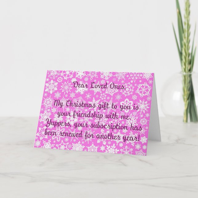 Rosa julkort med snöflingor och lite sarkasm kort (Framsida)