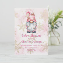 Rosa julnisse med guld snöflingor baby shower