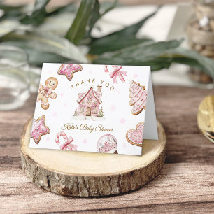 Rosa julpepparkakbabyshower tack kort