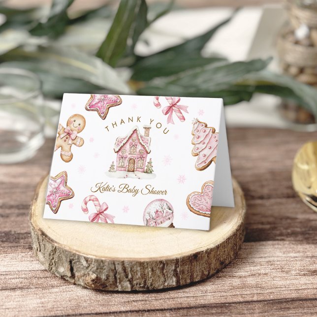 Rosa julpepparkakbabyshower tack kort (Skapare uppladdad)