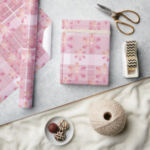 Rosa julplaid vackra snöflingor  presentpapper