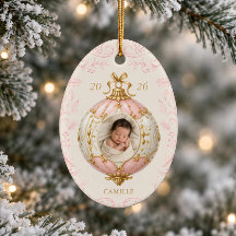 Rosa julprydnad för babyflickors första jul med fo