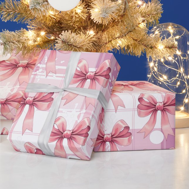 Rosa julrutiga snöflingor Bow Coquette  Presentpapper (Helgdagar)