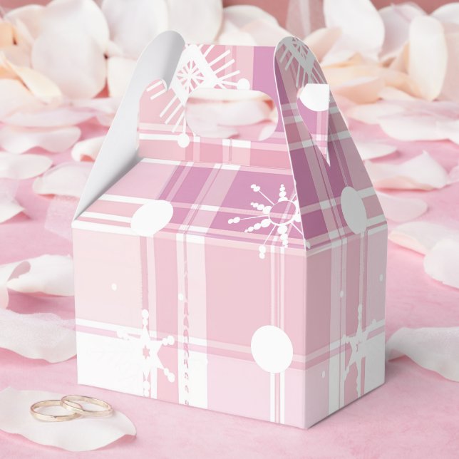 Rosa julrutiga snöflingor presentaskar (Bröllop)